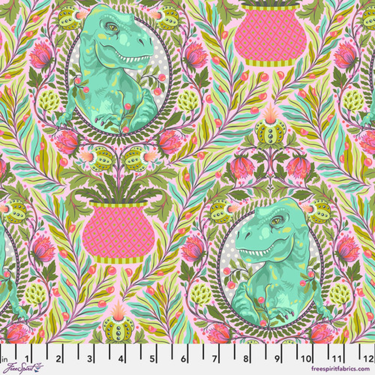 Tula Pink - Roar! - Tree Rex - Blush